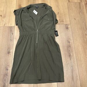 EXPRESS olive Green Zip-Front Dress